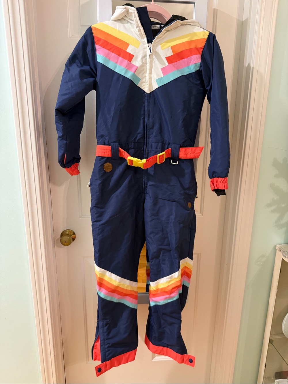 Tipsy Elves Girls Santa Fe Shredder Snow Suit  - Navy Rainbow-Striped